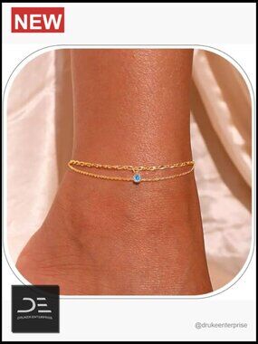 14K Gold Plated Dainty Layered Anklets Waterproof Non Tarnish Chain Anklet